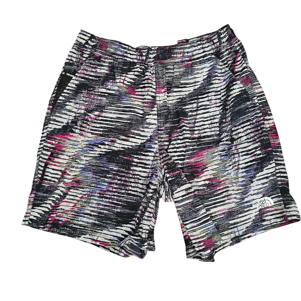 The North Face Mens Small  Pathfinder Shorts Black Print Drawstring Unlined